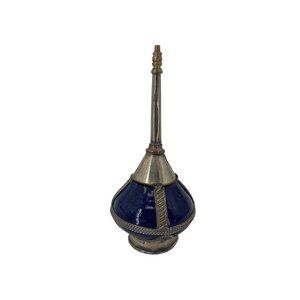 Moroccan‎ Cobalt Vintage Blue Enamel Silver Perfume Bottle Intricate Detailing